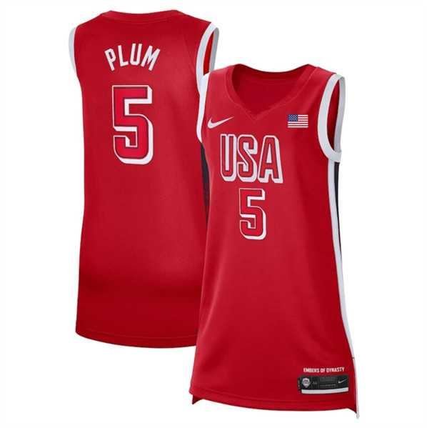 Womens USA Basketball #5 Kelsey Plum Red 2024 Swingman Stitched Jersey->team usa basketball->NBA Jersey